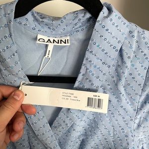 Ganni blue floral wrap dress